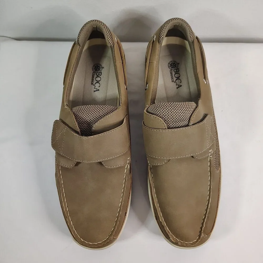 Boca Classics Men's 11W Tan Boat Deck Casual Comfort Shoes Hook Loop